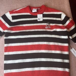 Mickey Mouse Sweater men women S Red/Blk Striped Embroidered Disney Forever 21